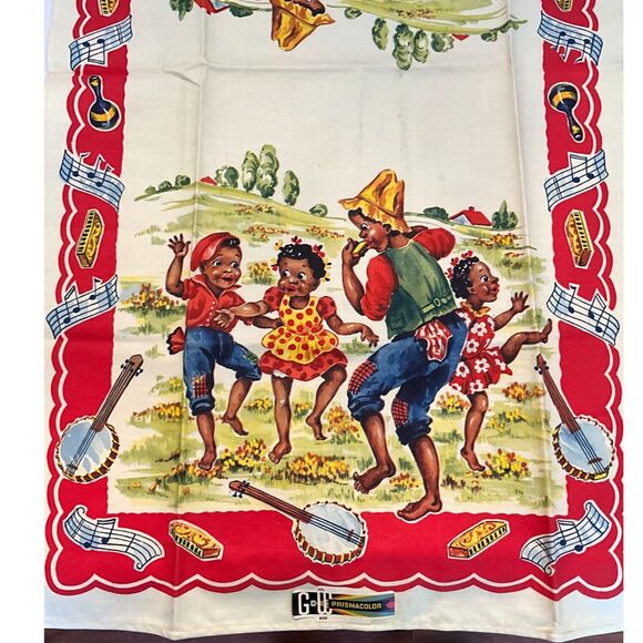 Black Americana linen tea towel 15" x 26" never used original tag must see - Picture 4 of 7